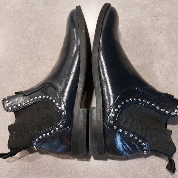 ZARA Women's Flat Ankle Boots w/Silver Studs and Elastic - Black - Size 8.5 - Picture 4 of 9